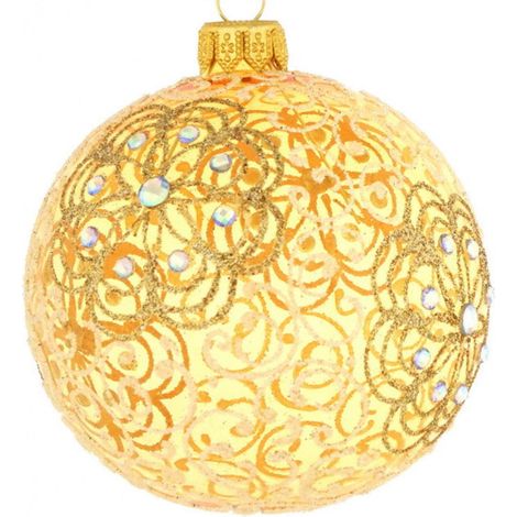 Pallina per albero di Natale in vetro con motivo floreale in oro semi-trasparente da 10 cm (1/4)