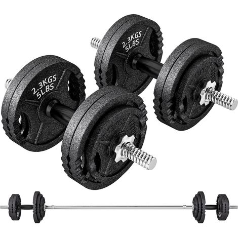 Kit de musculation 2 en 1 de 42 kg avec 14 disques, barre et haltères, acier, 180 x 24 x 24 cm, noir