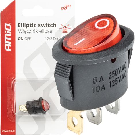Schalter rot oval 12V 230V beleuchtet BU01 amio-03612 (1/5)