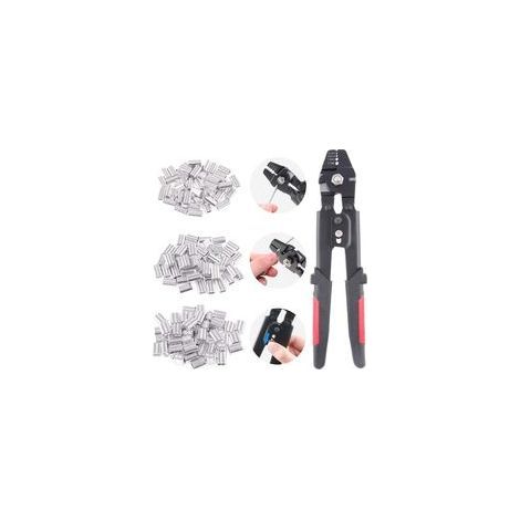 Outil de sertissage de câble métallique jusqu'à 2,2 mm avec 180 pièces 1,2/1,5/2 mm en aluminium à double barillet (1/5)