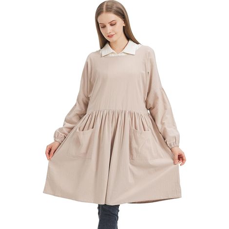 Tablier long pour femme en coton et lin Tablier à manches longues (1/5)