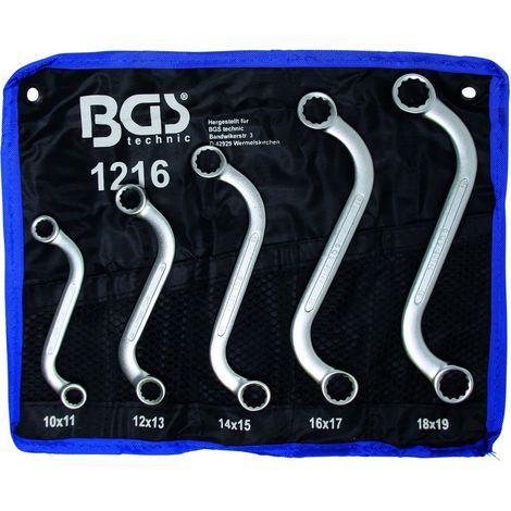 Bgs Technic – Jeu de 5 clés polygonales coudées forme S – 10 à 19 mm – Acier chrome vanadium – Pour accès indirect et zones encombrées
