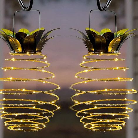 Guirlande lumineuse solaire de jardin (lot de 2)  30 LED, guirlande lumineuse solaire d'extérieur étanche  Suspensions ananas, idéales pour la décoration du jardin et de la maison (1/5)