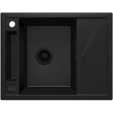 Lavello cucina in granito con 1 vasca e gocciolatoio 64x50 cm nero - Vora