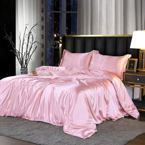Bettwäsche Set 220x240 cm Glanzsatin Rosa mit 2 Kissenbezügen 80x80 cm