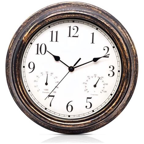 Vintage-Wanduhr: wasserdicht, geräuschlos, Retro-Stil, wetterfest, mit Thermometer und Hygrometer, geräuschlos, kein metallisches Ticken, für Schlafzimmer, Wohnzimmer, Küche (1/5)