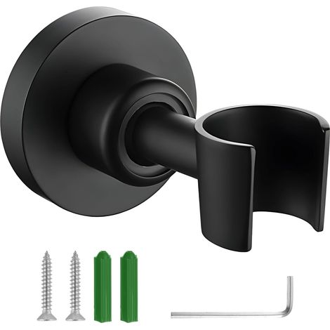 Support mural pour pommeau de douche, support de douchette à main en acier inoxydable 304, support de douchette réglable, finition noir mat, rotule pivotante à 360°, compatible avec les pommeaux de do (1/4)