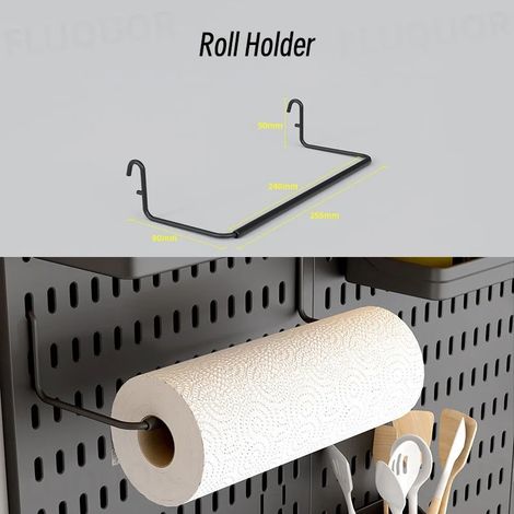 (Porte-rouleau B) Organisateur mural sans perçage pour panneau perforé, étagères de rangement modulaires avec crochets et accessoires, salle de jeux, cuisine, bureau (1/5)