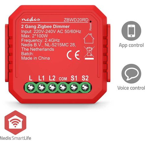 Interruptor de encendido SmartLife Zigbee 3.0 2 x 100 W Conexión por terminal Aplicación disponible para: Android™ / iOS