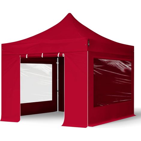 3x3m gazebo pieghevole PES 800 con laterali (finestre panoramiche), PROFESSIONAL 40mm alluminio, rosso (1/5)