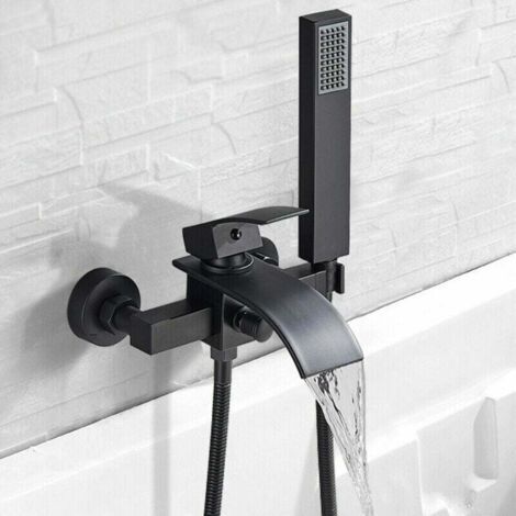 Mitigeur de Baignoire Cascade Mural noir Robinet De Baignoire avec douchette Pommeau De Douche Cascade Mural Robinet De Baignoire Chaud Et Froid (1/5)