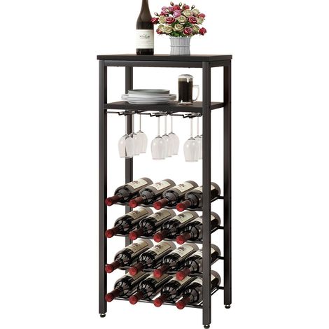 Étagère à Vin avec Porte Verre,16 Bouteilles,Noir TMJ907B (1/5)