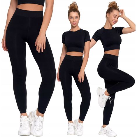Leggings negros de poliéster para mujer, ideales para fitness y deportes, marca clásica Moraj, talla S/M. (1/5)