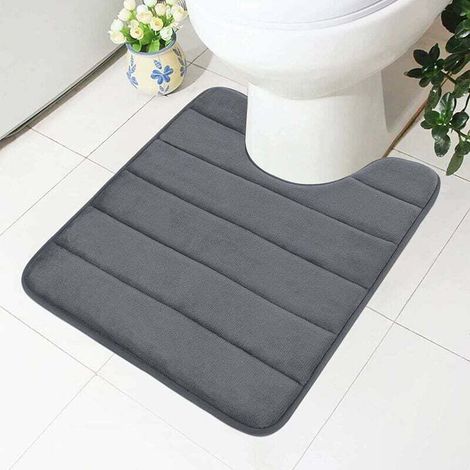 Tapis de toilette en mousse à mémoire de forme antidérapant avec découpe 50 x 60 cm, absorbant, lavable pour WC, gris foncé (1/4)