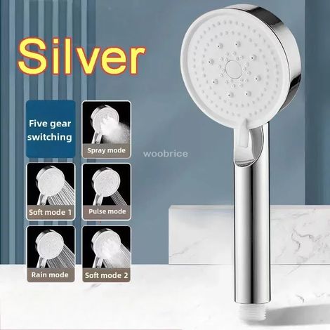 (argenté) Ensemble de douche complet avec pommeau de douche haute pression, pommeau de douche turbo, 5 moules, accessoires de salle de bain (1/5)