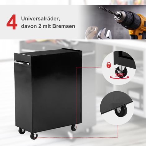 Coffre à outils métallique, 5 tiroirs, mobile sur roulettes, acier, noir (1/5)