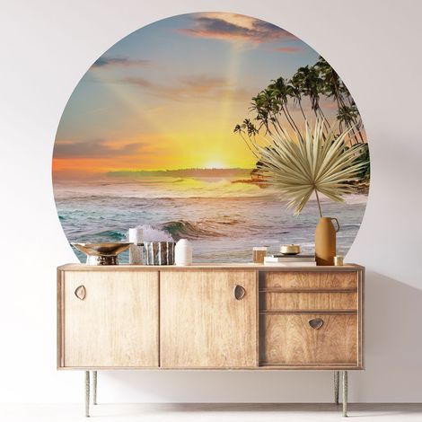 Sticker mural rond / cercle - Vue Mer - Diamètre 30 cm - Adhésif MAT (1/3)