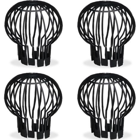 Relaxdays Filtre gouttière, lot pratique de 4, plastique, crépine, protection, écoulement de l’eau, Ø 13 cm, noir (1/5)