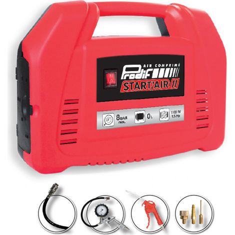 Prodif – Compresseur portatif 1,5 CV 16SHK – sans huile – débit d’air 180L/min – pour gonflage et soufflage – livré avec accessoires