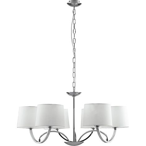 "Lampadario ASTORIA in metallo cromato con sei paralumi in tessuto"