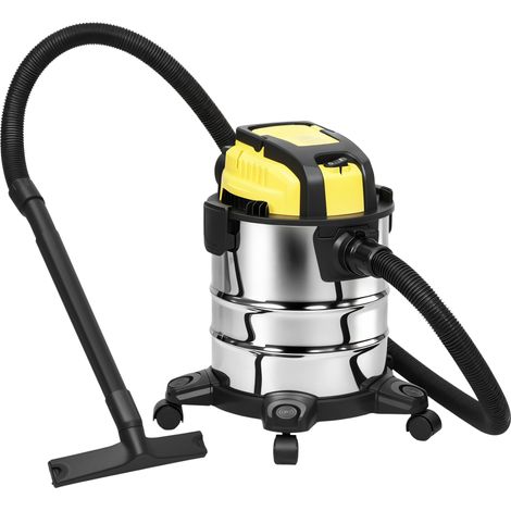 Aspirateur eau et poussière, sur roulettes, système de filtration à 3 niveaux, réservoir à poussière de 20 L