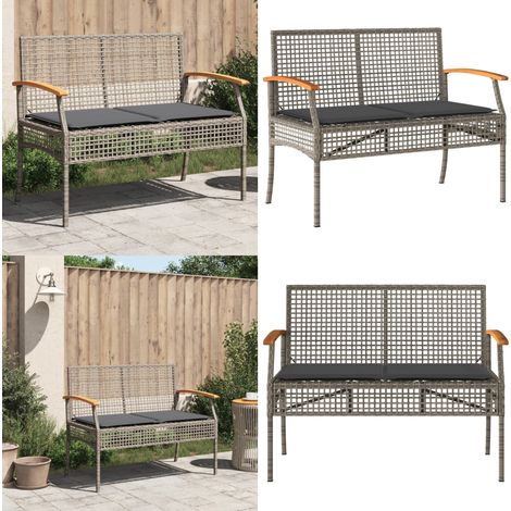 Panca da Giardino con Cuscino Grigia Polyrattan e Legno Acacia - Seduta da esterno - Cuscino da seduta