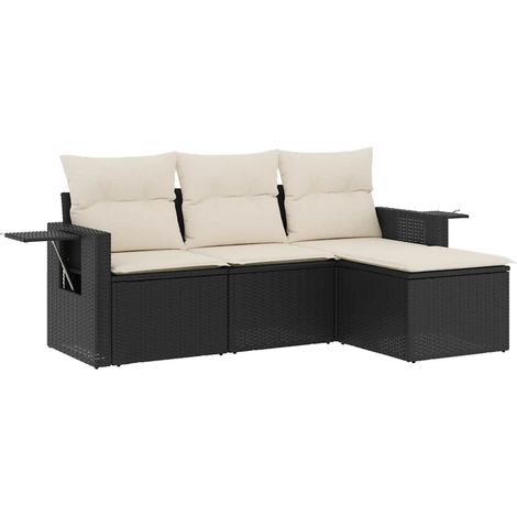 Maison Exclusive - Set Divani da Giardino 4 pz con Cuscini Nero in Polyrattan