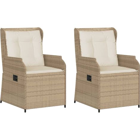 Sillones reclinables de jardín con cojines beige 2 uds ratán PE vidaXL