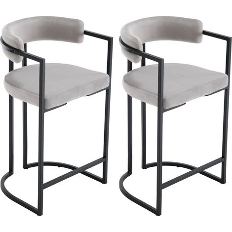 Set di 2 Sgabelli da Bar in Velluto Sgabelli Cucina Moderni con Struttura in Metallo Sgabelli Alti per Cucina Bancone, Grigio (1/5)