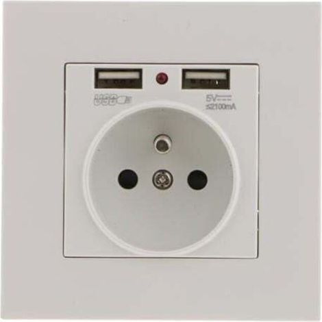 Lot de 2 prises murales avec double USB 5V/2100mAPlastique PC ignifugeCapacité de charge 16AInstallation recommandée par un électricien (1/4)