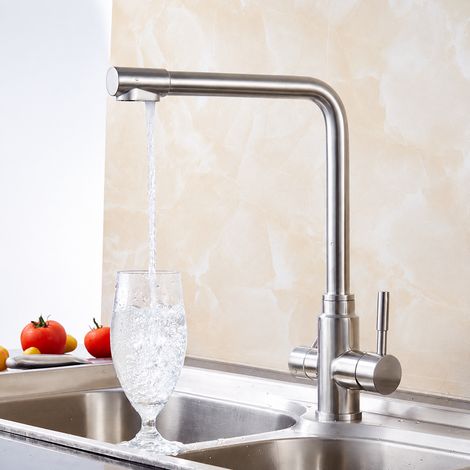 Robinet de cuisine 2 en 1 en acier inoxydable 304 brossé mitigeur évier et eau filtrée cartouche céramique – Livraison gratuite (1/5)