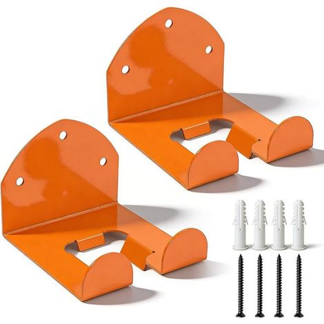 2 Pièces Support Mural pour Débroussailleuse, Porte Outils Mural en Métal avec Vis, Support Coupe-Bordure pour Garage et Jardin, Organiseur Outils de Jardinage, Crochet Résistant (Orange) (1/5)