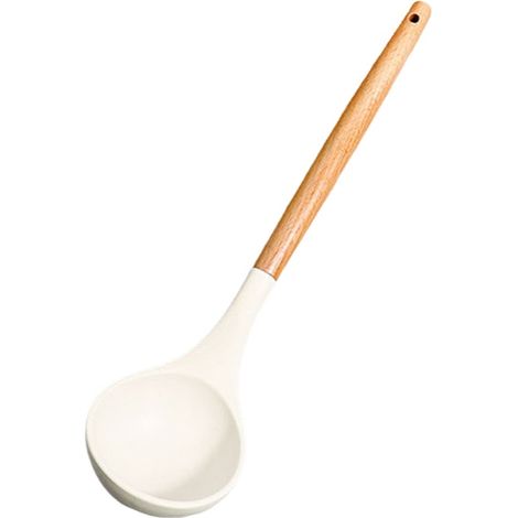 3 Pièces ustensiles de cuisine, silicone résistant chaleur, manche bois, spatule louche poignée, cuisson antiadhésif (1/5)