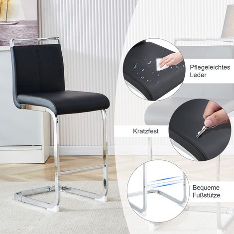 Deux tabourets de bar noirs de haute qualité, style scandinave, parfaits pour restaurant, cuisine, terrasse et bureau invités (lot de 2) (noir+PU) polyvalents. (1/5)