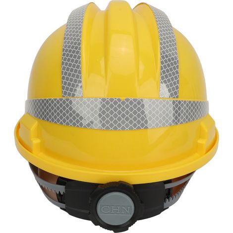 Casque de chantier Safe Work Cap renforcé en ABS, résistant aux chocs et ajustable, avec bandes réfléchissantes jaunes. (1/5)