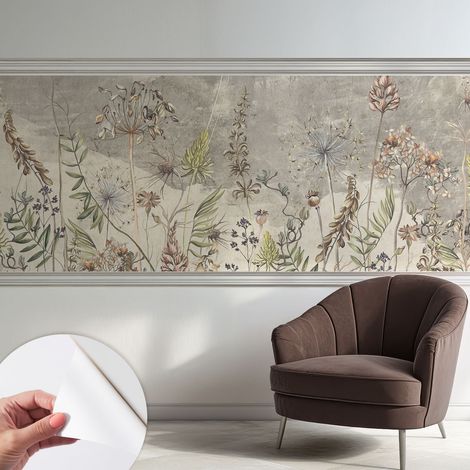 Selbstklebend Tapete - abwaschbar - Arbeitszimmer - Esszimmer- Top Qualität Wiesenpflanzen 250x104 cm