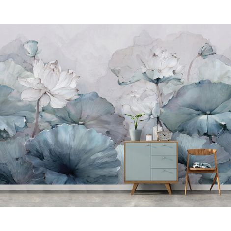 Fototapete Blumen Blau, für Wohnzimmer und Schlafzimmer, 150 x 105 cm – Komplettset inkl. Kleister & Anleitung (1/5)