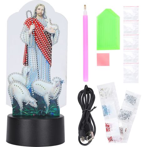 Lampe LED Diamant Peinture DIY, Matériaux Inachevés, Éclairage 3D USB 7 Couleurs Tactiles, Décoration Maison (1/5)