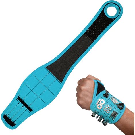 Bracelet porte-outils magnétique bleu, support outils fixation rapide, accessoire bricolage mains libres atelier maison (1/5)