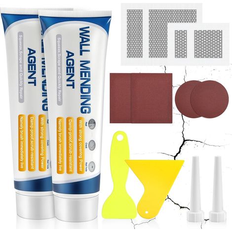 2 Pcs Crème de Réparation Murale, Rebouche Petits Trous, Enduit de Lissage Prêt à l'Emploi en Pâte, avec Patch, Spatule et Papier Abrasif, pour Reboucher Imperfections et Fissures,100g2 (1/5)