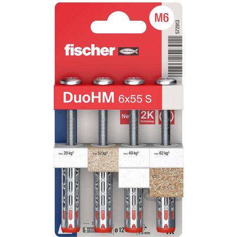 Tassello Duohm 6 x 55 mm con vite a testa Pozidriv Blist - Fischer Fissaggi