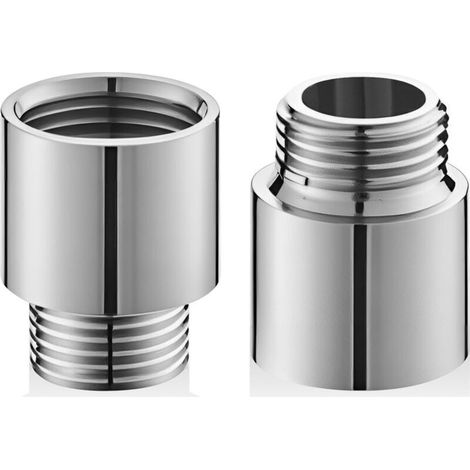 Lot de 2 rallonges de robinet 1/2" x 20 mm - En acier inoxydable - Rallonge filetée pour valve d'angle - Rallonge de pommeau de douche - Raccord de robinet de jardin