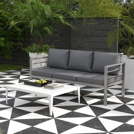 Canapé de jardin 3 places avec coussins d'assise et dossier - canapé extérieur en aluminium x 185L 66l x 64H cm (1/4)