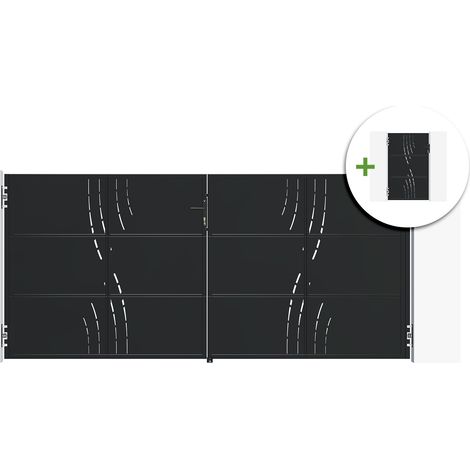 Portail battant acier 3,5m NALI VELETA H.160cm noir + Portillon H.160cm noir
