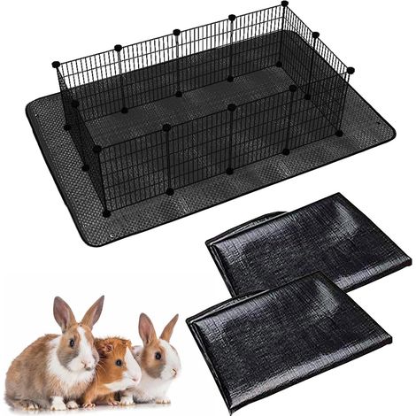Set of 2 Waterproof Pet Mats (150 x 100 cm, Reusable Base for Rabbits, Ferrets and Other Small Animals), Black (1/5)
