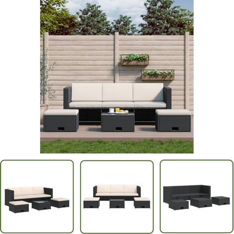The Living Store 4-tlg. Garten-Lounge-Set mit Auflagen Poly Rattan Schwarz - Gartenmöbel - Lounge-Set - Rattan Gartenmöbel - Outdoor Möbel - Esstisch (1/5)