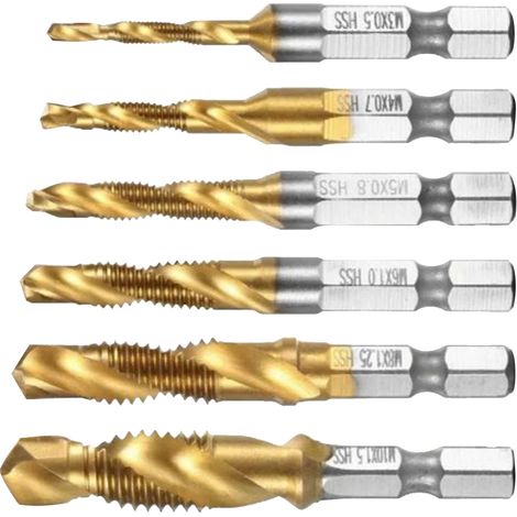 6-teiliges Sechskant-Gewindebohrer-Set aus Hochleistungs-Schnellstahl zum Spiralgewindeschneiden und Anfasen (1/5)