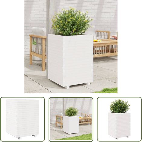 The Living Store Jardinière blanc 50x50x72,5 cm bois de pin massif - Jardinierè Blanche - Jardinière En Bois - Pot De Fleurs Extérieur - Déco Jardin - Bac À Fleurs (1/5)