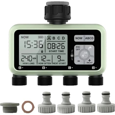 Zeitschaltuhr für Wasser, 4 Ausgänge, programmierbare Steuerung, EU-Stecker (1/2)