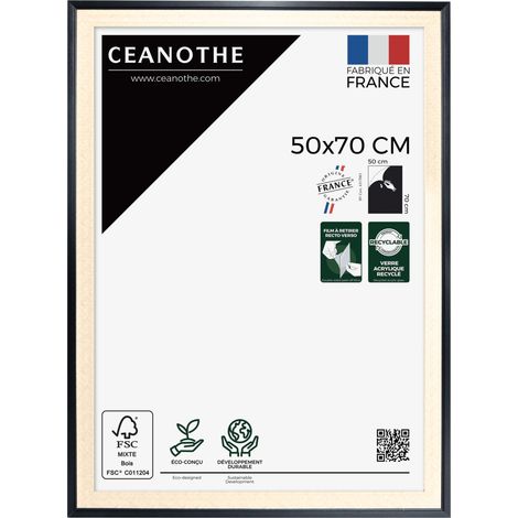 Cadre Photo Noir et cannage 50x70 cm et 70x50 cm - Convient au A2 et Affiche Poster - Cadre pour photo 50x70 cm – Fabriqué en France – Cadre Photo Palma Noir 50x70 cm - Verre acrylique Incassable (1/5)